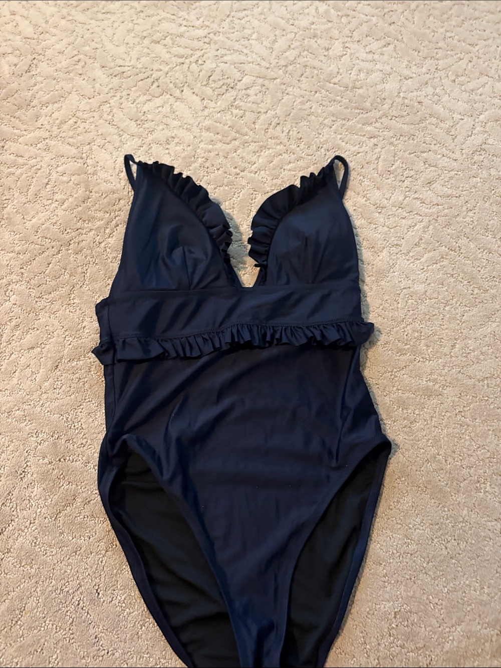 J. Crew Navy Ruffle-Trim One-Piece Swim